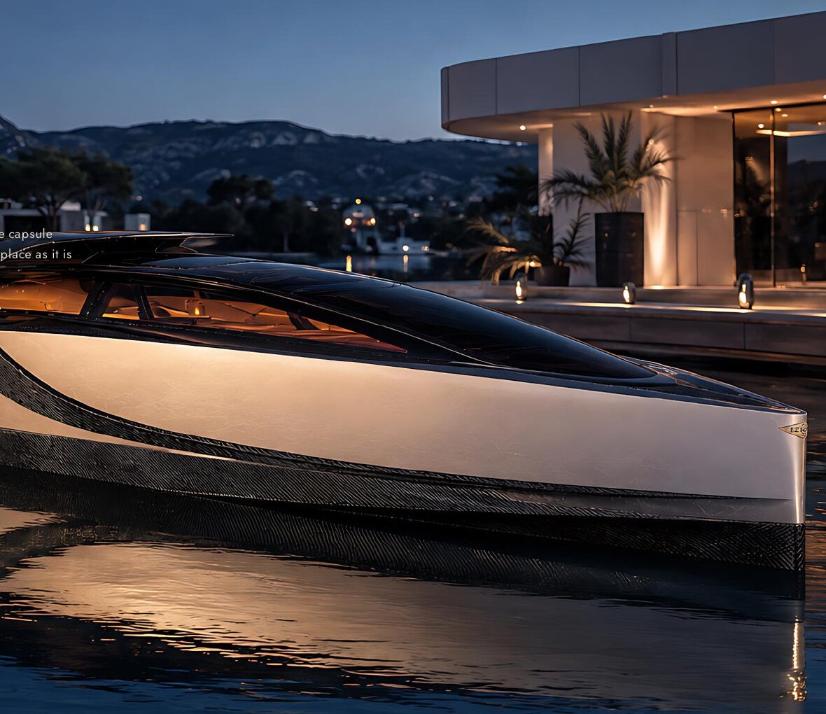 EON 35 alongside at dusk, lit from within